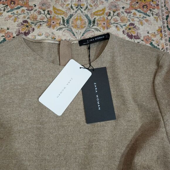 NWT ZARA WOMAN Size Large Wool Blend Midi Dress in Camel Flowy A-Line Neutral - Picture 6 of 11